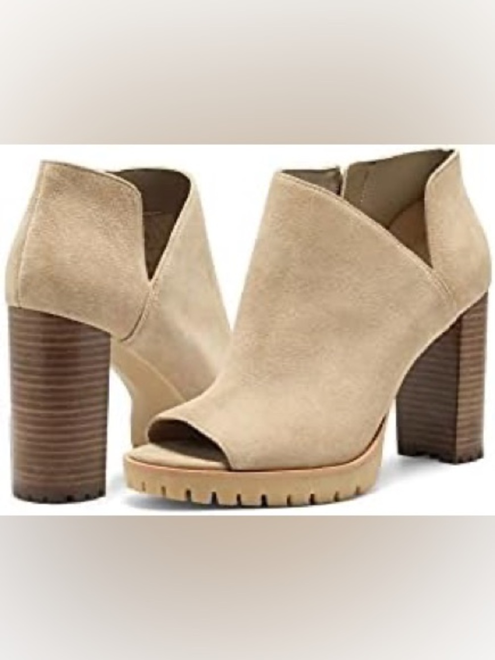 Vince Camuto Cream Peep-Toe Heeled Boots